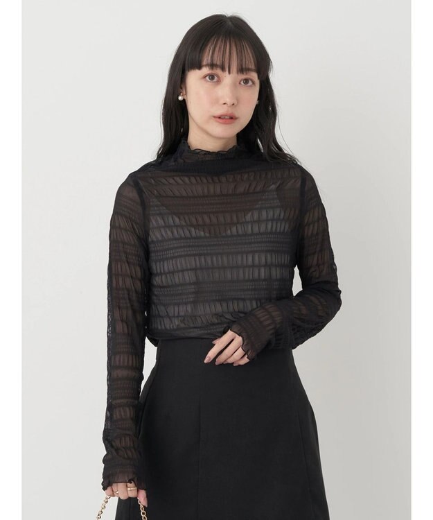 earth music&ecology ジャガードシャーリングシアートップス Black
