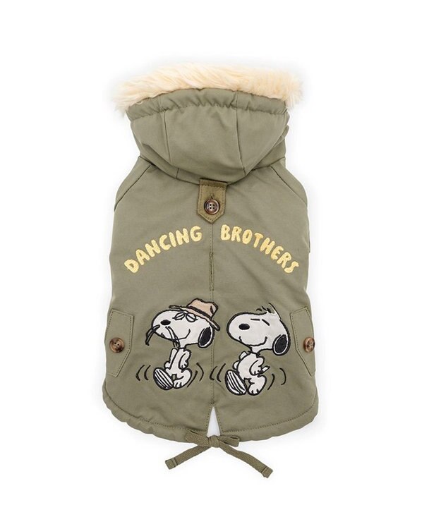 PET PARADISE スヌーピー 遠赤外線 暖ダン モッズコート 中型犬 大型犬 カーキ