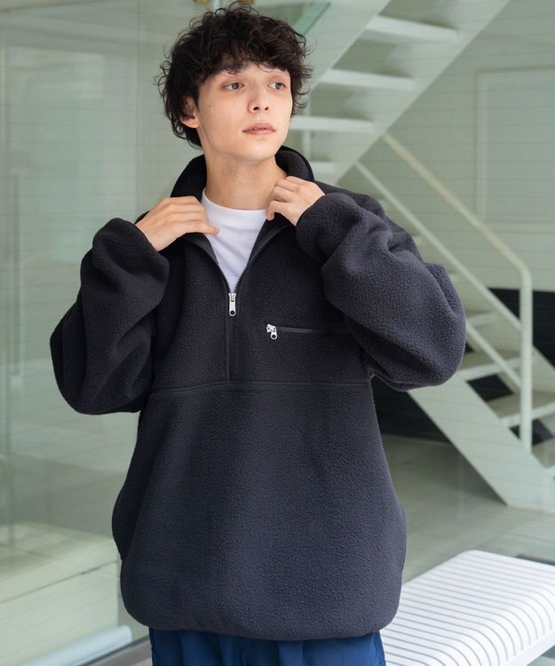WEGO フリース ハーフZIPプルオーバー ブラック