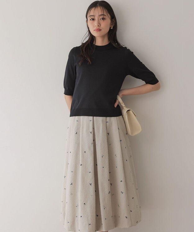 組曲 S マイラックカラー 6分袖 ニット ブラック系