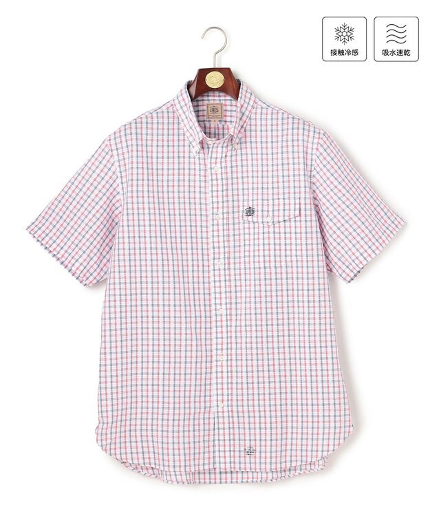 J.PRESS MEN 【KING SIZE 】【吸水速乾 / 接触冷感 / 高通気性】Aero Weave クールマックスサッカー チェック シャツ / B.D. レッド系3
