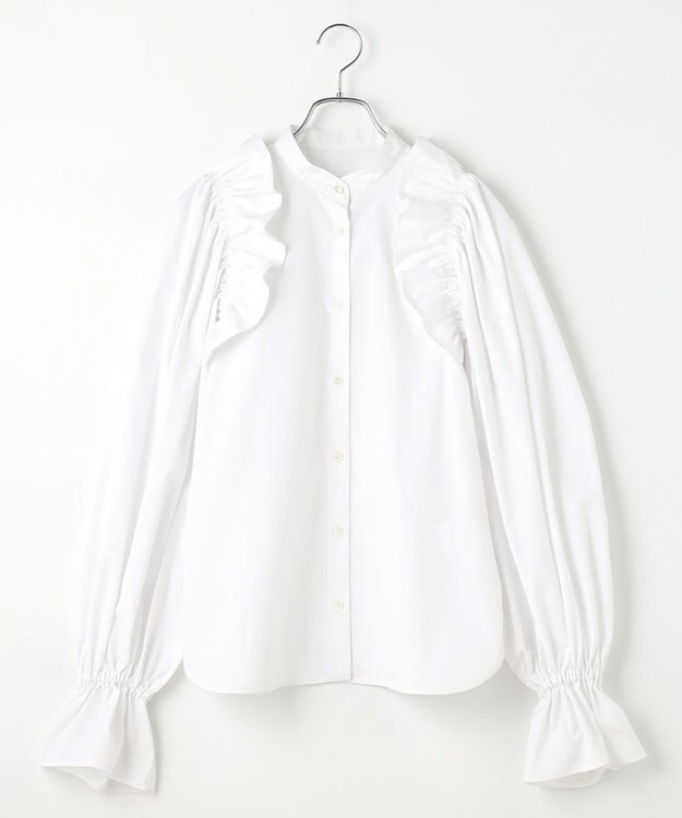 #Newans 【洗濯機可能/シワになりにくい】〈春名亜美さんコラボ〉ショルダーフリルブラウス ホワイト