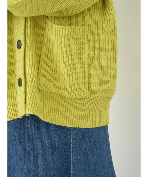 earth music&ecology アンチピリング畦Ｖネックカーディガン Lime Green