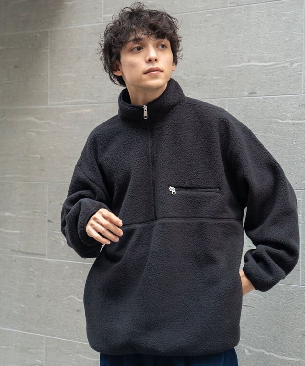 WEGO フリース ハーフZIPプルオーバー ブラック