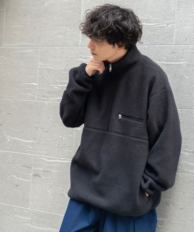 WEGO フリース ハーフZIPプルオーバー ブラック