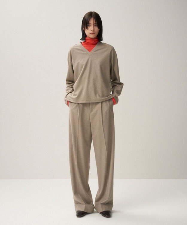 ATON MERINO COLLEGE JERSEY | Vネックプルオーバー BEIGE