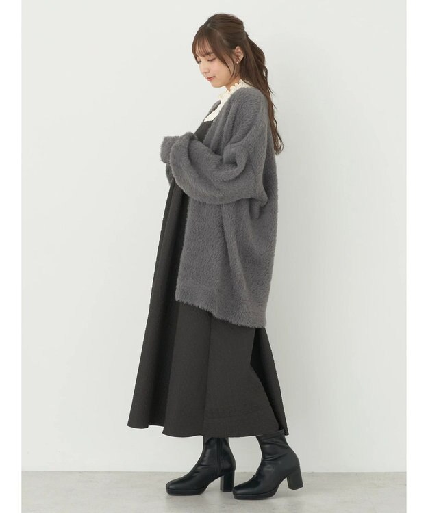 earth music&ecology ロングシャギーＶネックカーディガン Gray