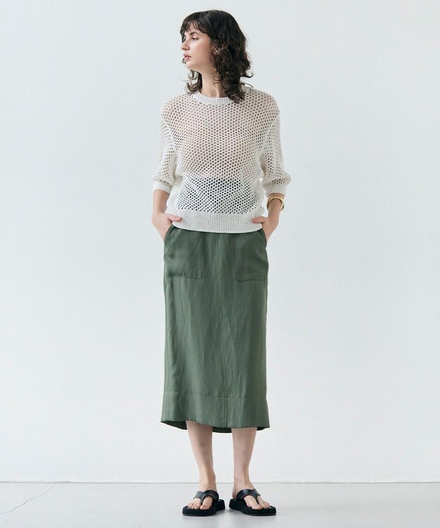 BEIGE， 【洗える】BERNARD / リネンアウトポケットハイウエストスカート Olive