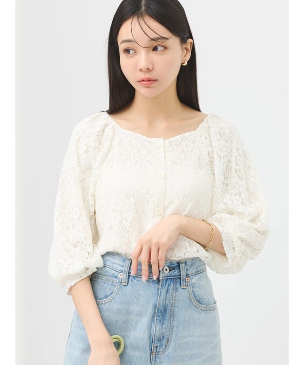 earth music&ecology フラワーレースブラウス Off White