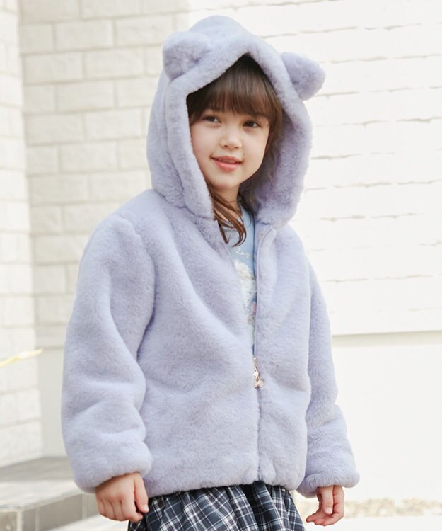 ANY KIDS アニマル耳ボアブルゾン サックスブルー×ネコ耳