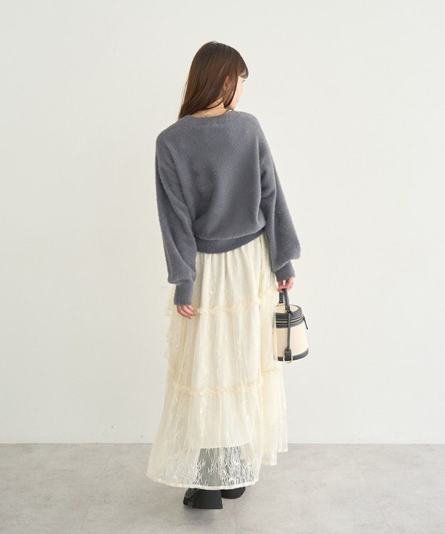 earth music&ecology レースフリルティアードスカート Ivory