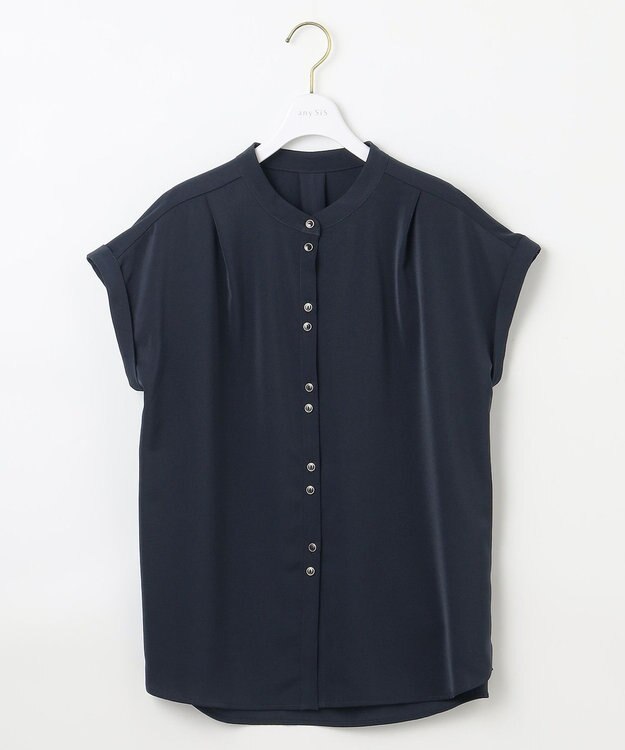 ANY SIS L 【洗える】ダブルボタンフレンチスリーブ ブラウス ネイビー