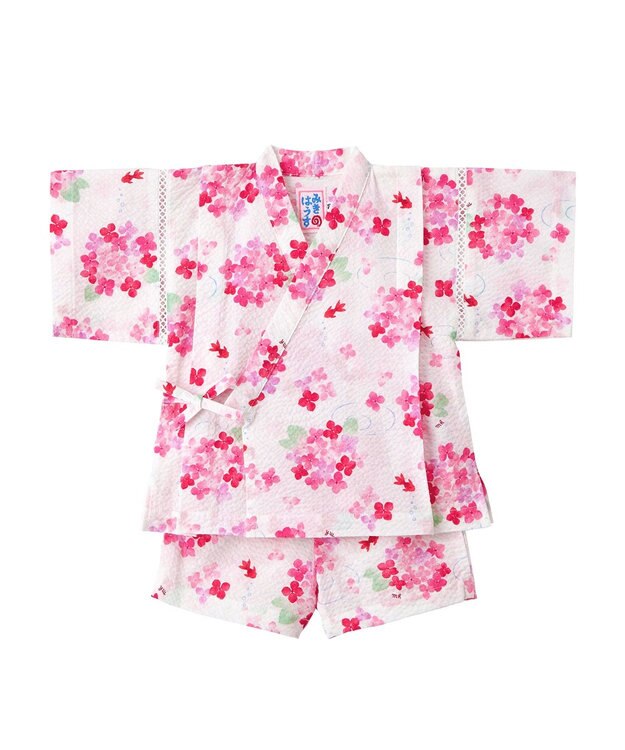 MIKI HOUSE HOT BISCUITS 【ミキハウス】【80-150cm】 アジサイ柄甚平スーツ 白