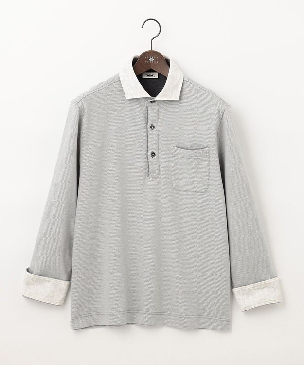 JOSEPH ABBOUD 【人気！多機能ポロシャツ】ペイズリー柄　ウィンターダディポロシャツ ライトグレー系