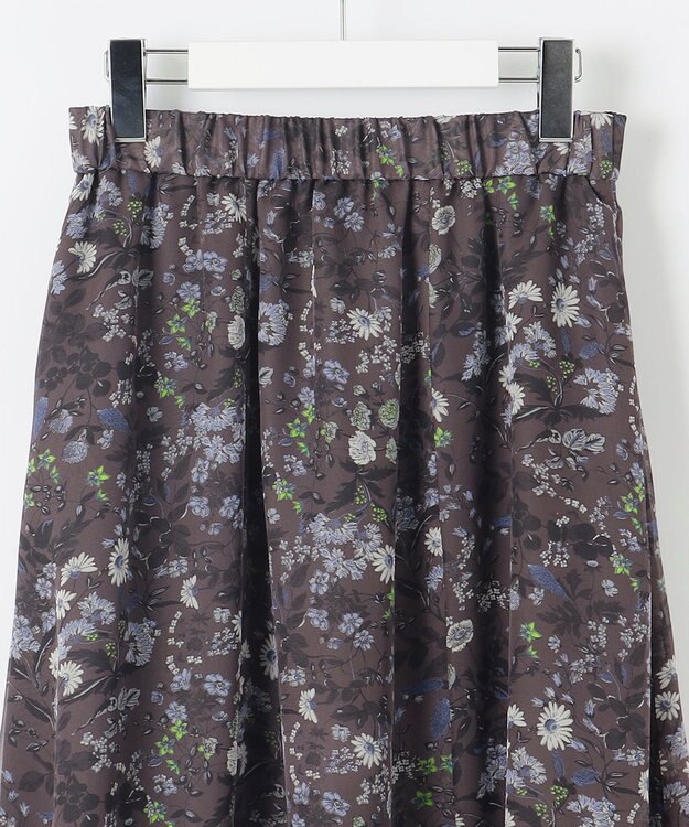 自由区 【セットアップ対応・洗える】ボタニカルフラワープリントティアード スカート セピア系