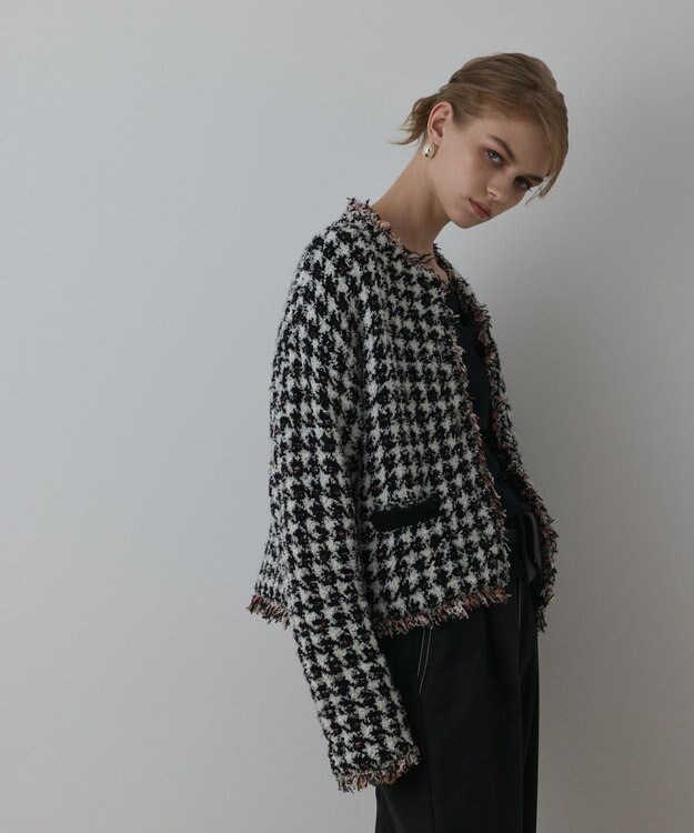 GRACE CONTINENTAL ツイードニットショートカーディガン ブラック