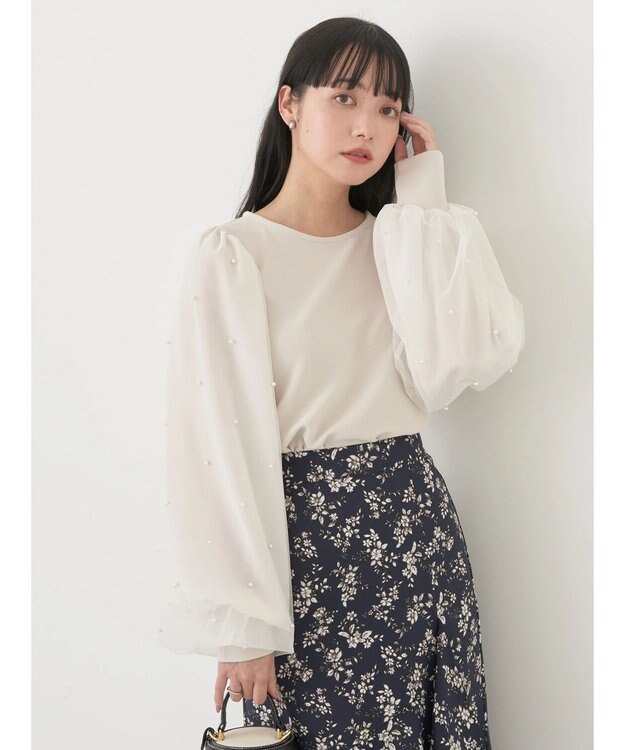 earth music&ecology 袖パールドッキングプルオーバー Light Beige