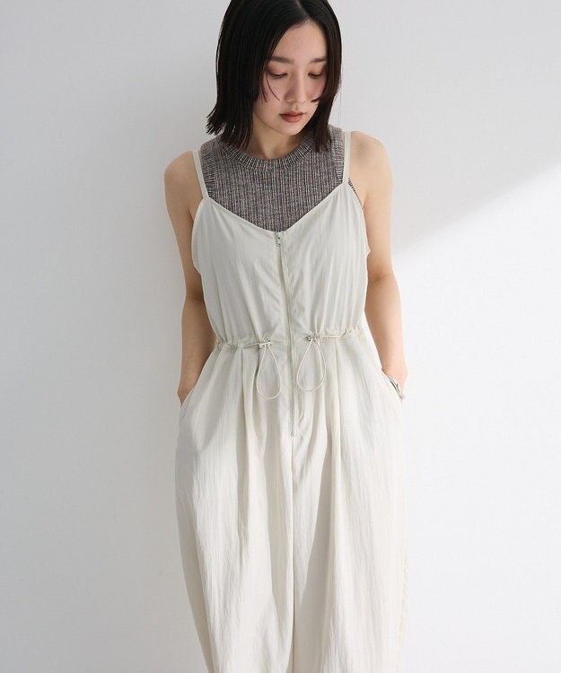 Green Parks ＺＩＰ付きドロストコクーンサロペット Ecru