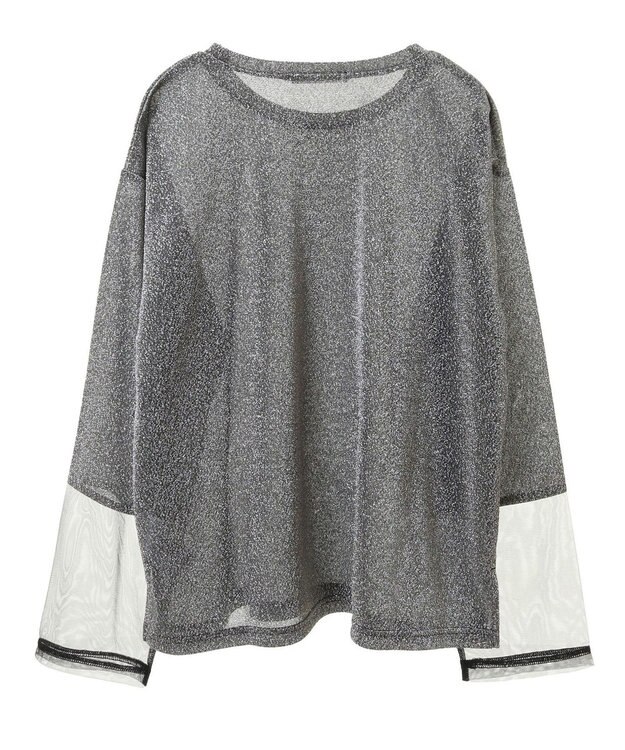 Green Parks 袖チュールドッキングラメプルオーバー Black