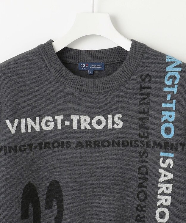 23区GOLF 【MEN】ロゴチェックジャガード　クルーネック ニット グレー系