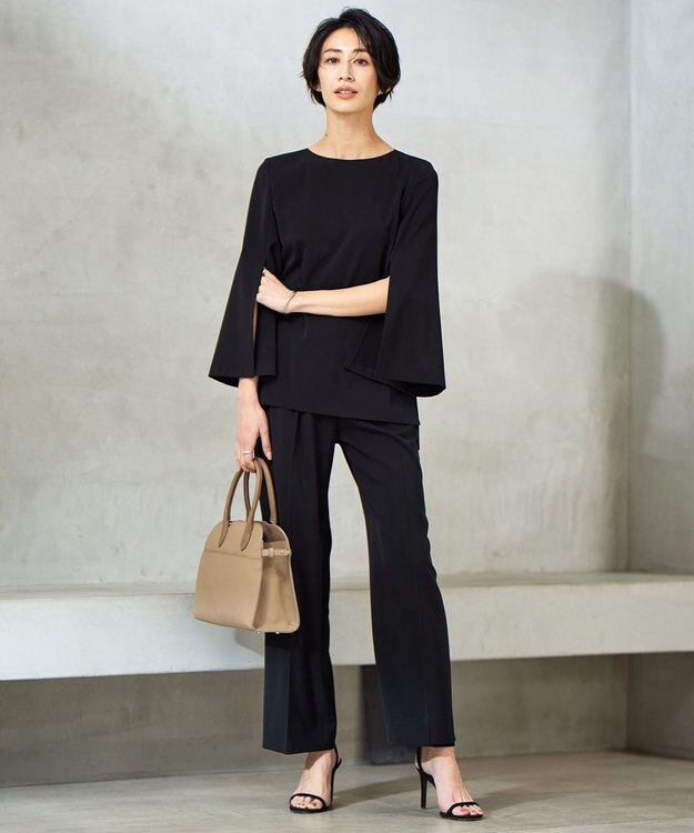 ICB 【新色追加・防シワ・速乾・洗える】Fied スリットスリーブブラウス ブラック系