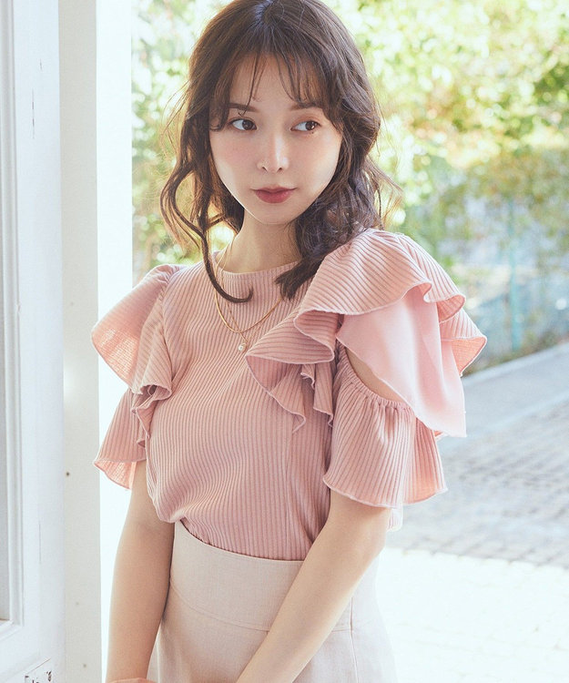 earth music&ecology 袖フリルデザインプルオーバー Pink