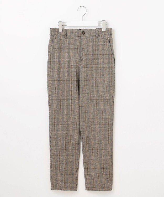 自由区 【撥水加工・洗える】TRギャバ裏起毛チェック柄テーパード パンツ ブラウンチェック