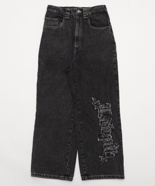 WEGO 【ユニセックス着用YD/ウエスト調整可/MLサイズ展開】グラフィックデニムパンツ デニムブラックソノタ