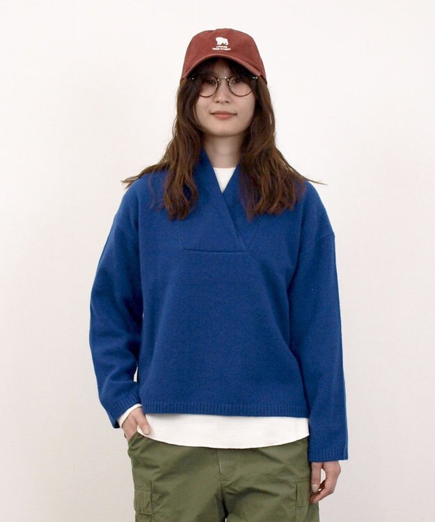 J.PRESS YORK STREET 【WOMEN】ウールカシミヤ 変形Vネック ニット ブルー系