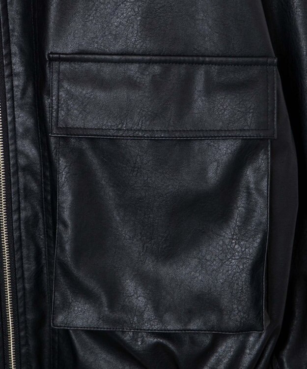 WEGO ヴィンテージライクFレザーBIGブルゾン ブラック