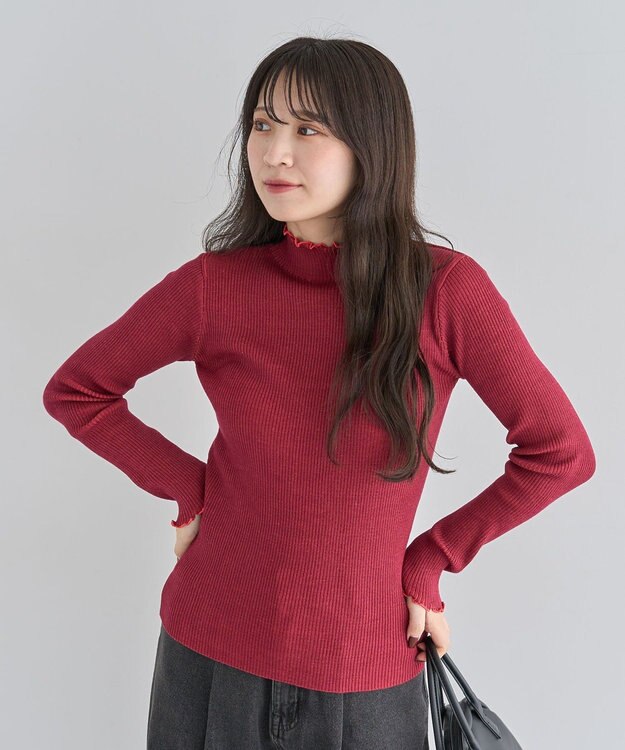 Green Parks ・ＡＮＤＳＥＡＲＣＨ　メランジリブハイネックニット Red