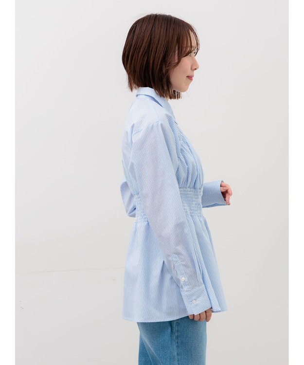 Te chichi ペプラムシャーリングシャツブラウス サックスブルー