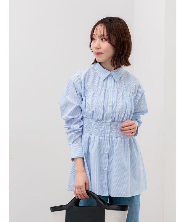 Te chichi ペプラムシャーリングシャツブラウス サックスブルー