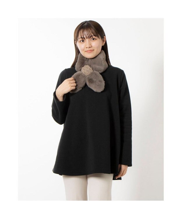 UNBILLION カシュネ cache nez / ニット×フェイクファーマフラー オーク