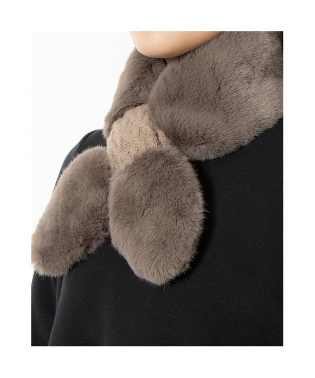 UNBILLION カシュネ cache nez / ニット×フェイクファーマフラー オーク