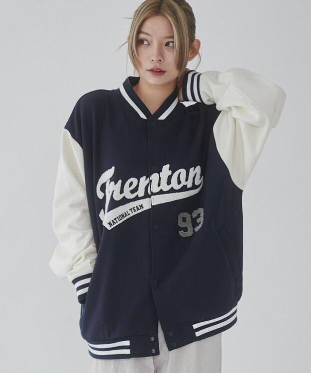 WEGO 【ユニセックス着用ITEM/MLサイズ展開】サガラワッペンスウェットスタジャン ネイビー