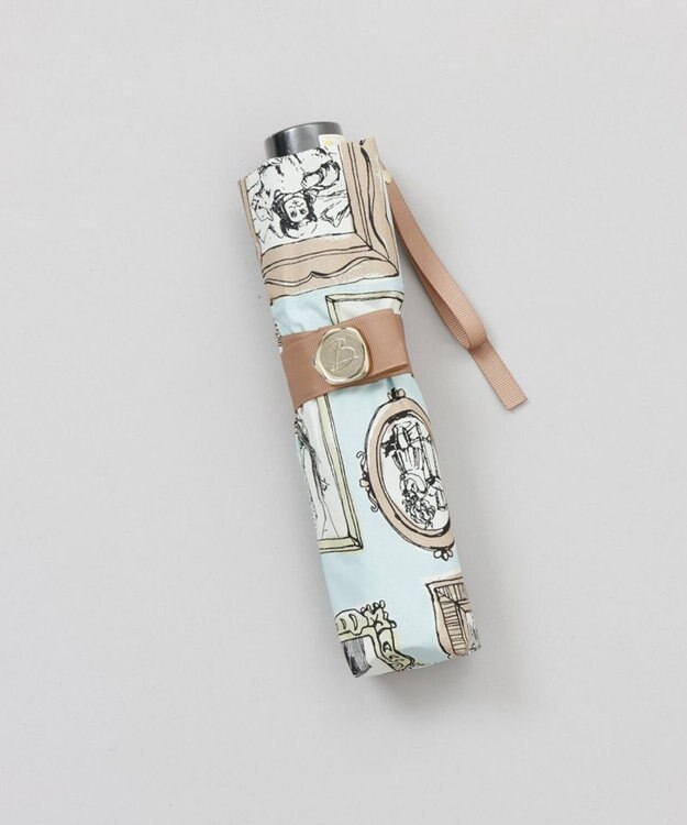 AURORA 【 Beaurance （ビューランス）】プリント額縁柄晴雨兼用傘（折りたたみ傘） ミントグリーン