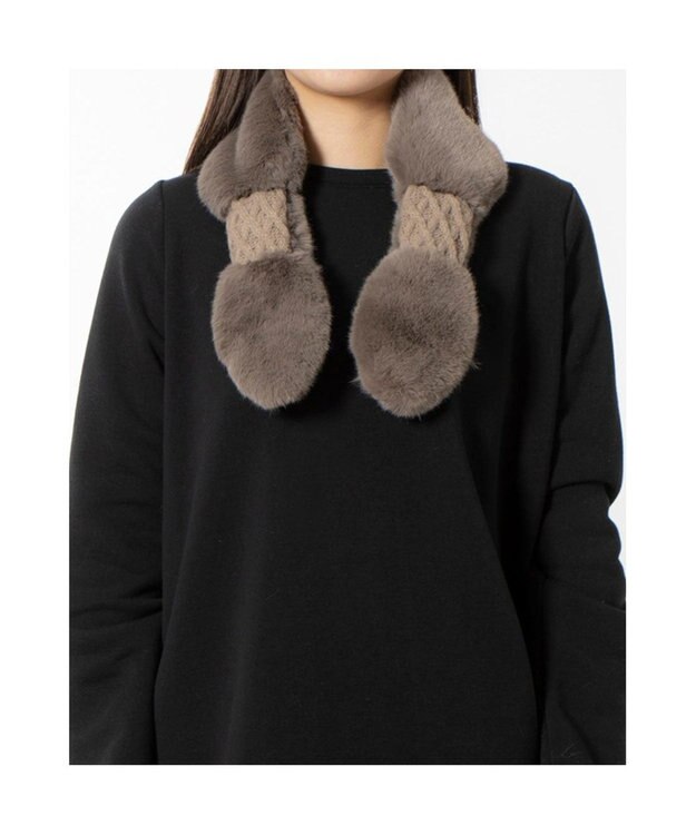 UNBILLION カシュネ cache nez / ニット×フェイクファーマフラー オーク