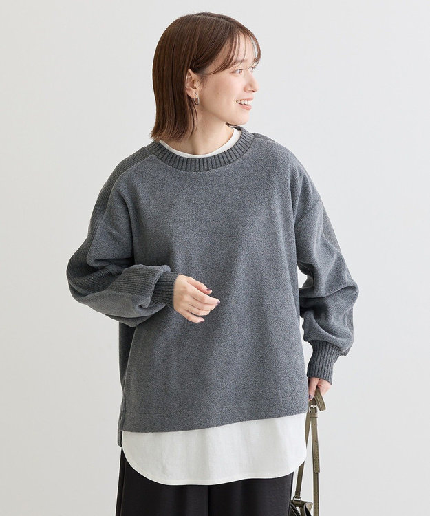 Green Parks フリース袖リブドッキングプルオーバーⅡ Gray