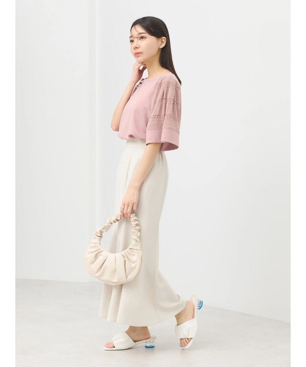 earth music&ecology フレア袖レースプルオーバー Pink
