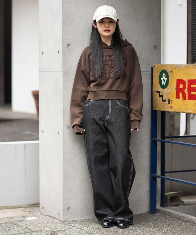 WEGO グラフィックショートプルパーカー ブラウン