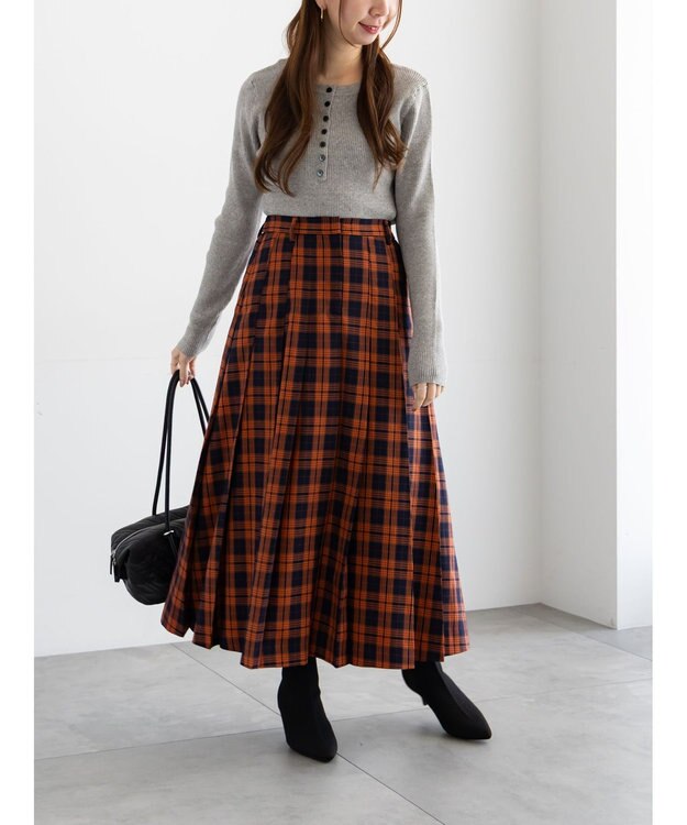 Te chichi チェックアソートロングプリーツスカート オレンジ