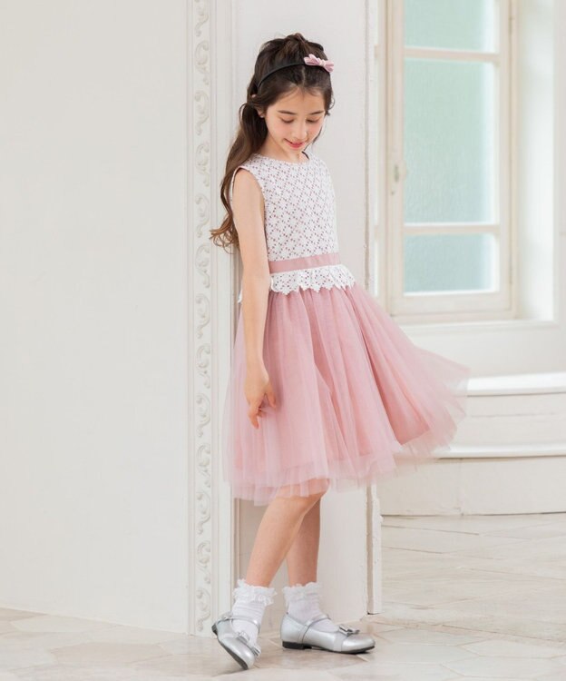 組曲 KIDS 【150-160㎝】フラワーレース ドレス ピンク系