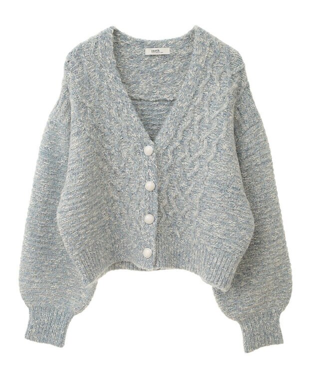 earth music&ecology スラブラメヤーンケーブルカーディガン Light Blue