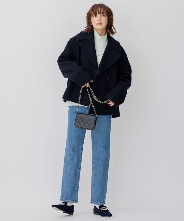 23区 ヘリンボーン ショート ピーコート ネイビー系