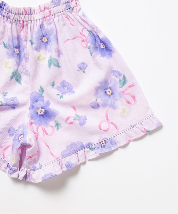 ANY KIDS 【洗濯機可能】簡単帯付き 甚平セット ラベンダー×花柄