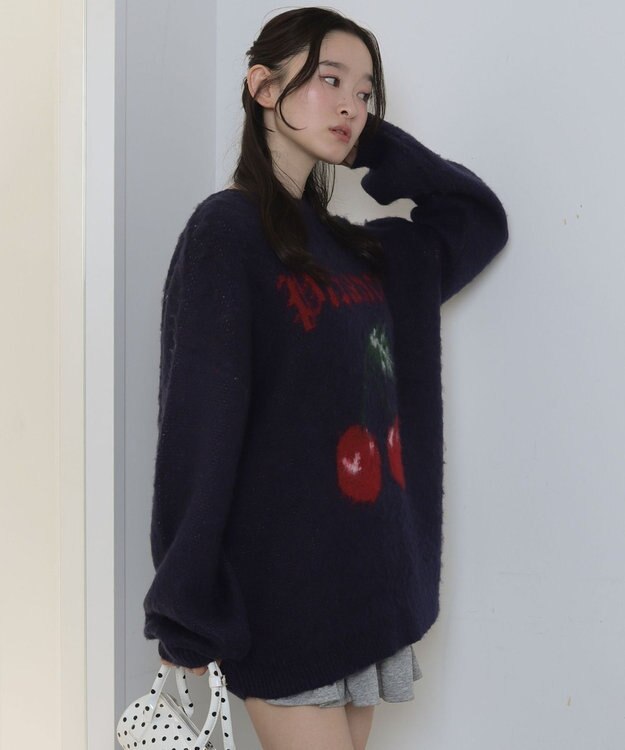 WEGO シャギーグラフィックニットBIGプルオーバー 柄2