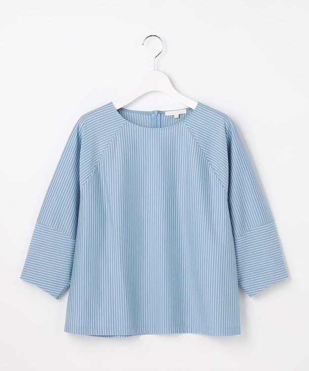 自由区 S ストライプコットンタイプライター サックス×オフ