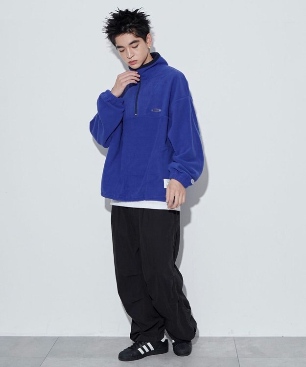 WEGO DISCUSフリースハーフジップPO ブルー