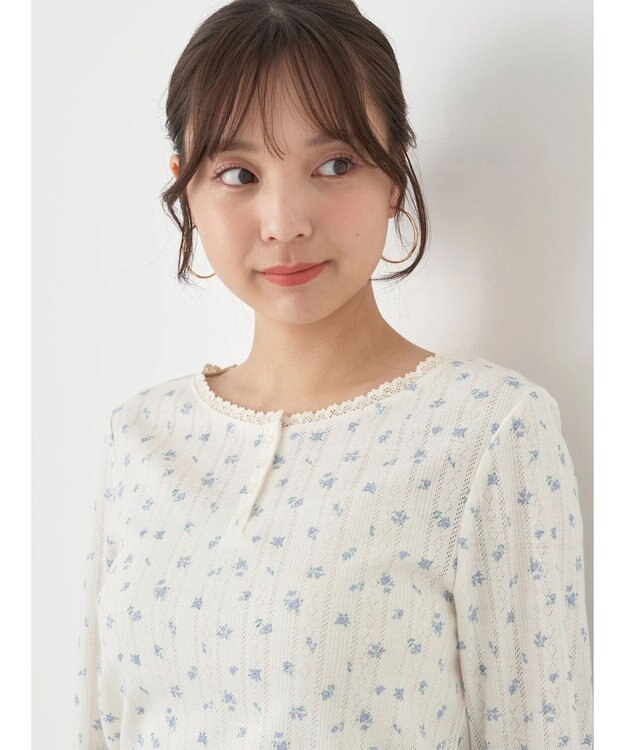 earth music&ecology アイレットジャガードタイトプルオーバー Blue